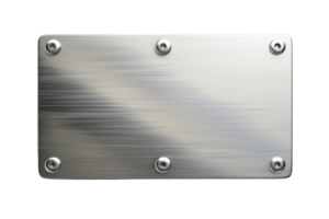 Glossy metal plate with brushed texture and screws, ideal for industrial or mechanic-themed projects. png