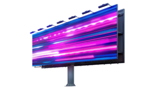 Illuminated billboard with vibrant, colorful abstract design and motion blur, showcasing modern digital advertising and marketing. png