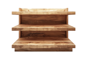 Empty wooden display shelves isolated on transparent background. perfect for products display, storage solutions, or interior design concepts. png