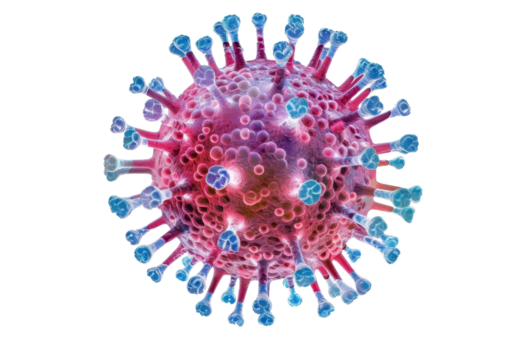 dettagliato 3d interpretazione di un' virus cellula mostrando struttura e picchi, evidenziazione suo intricato e colorato design. png