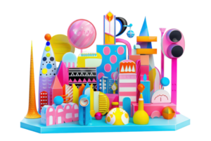 Colorful and vibrant abstract cityscape illustration with geometric shapes, perfect for creative design projects and modern art concepts. png