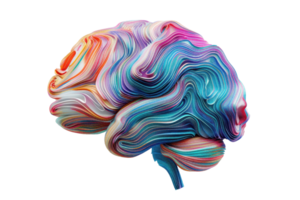 Colorful abstract artistic brain illustration with vibrant swirls and textures, symbolizing creativity, intelligence, and imagination. png