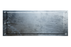 A blank, weathered metal sign with screws in the corners, offering a rustic and industrial look suitable for customization or text overlay. png