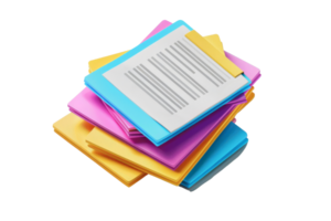 Stack of colorful paper folders with documents. Perfect for office, organization, and productivity themes. png