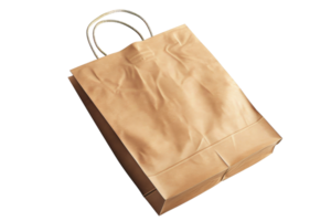 Plain brown paper bag with handles, isolated on transparent background. Perfect for eco-friendly packaging and storage solutions. png