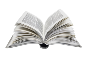 Open book with visible text, isolated on transparent background. Ideal for educational, literary, and knowledge-related design projects. png