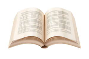 Open book with text on its pages. Perfect for education, reading, and literature themes. Isolated on transparent background. png