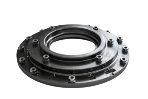 Industrial mechanical part, circular component with bolts, used in engineering and machinery for various applications. png