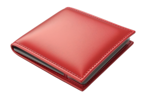 Red leather wallet, closed and isolated on transparent background. Perfect for finance, fashion, and personal accessory themes. png