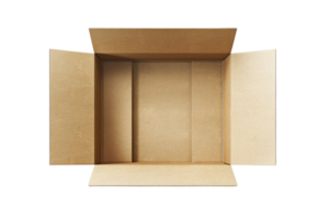 High-resolution image of an open cardboard box, perfect for use in packaging, shipping, and delivery-related projects. png