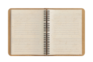 Open spiral-bound notebook with lined pages, ready for notes and writing. Ideal for students, writers, and organizational purposes. png