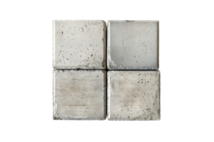 Four square concrete tiles arranged in a grid pattern, showcasing an industrial and modern aesthetic, ideal for backgrounds or textures. png