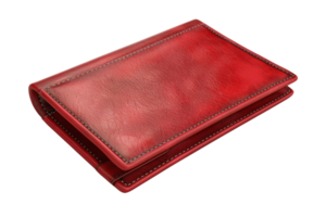 Elegant red leather wallet isolated on transparent background. Perfect for fashion, accessory, and financial themes in photography and design. png