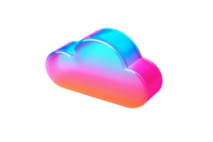 Colorful 3D cloud icon in vibrant gradient shades of pink, blue, and orange, symbolizing cloud computing or digital technology. png