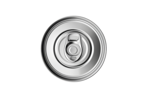 Top view of a metallic soda can top isolated on a transparent background. showing the round tab and clean reflective surface. png
