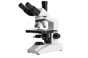 High-quality microscope for scientific research, featuring dual eyepieces and precision focus controls, ideal for laboratory use. png