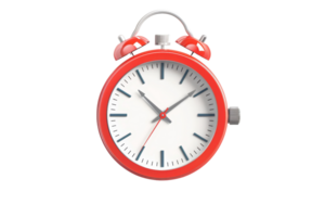 Vintage red alarm clock isolated on transparent background. Classic design with analog display. Time concept for punctuality and wake-up calls. png