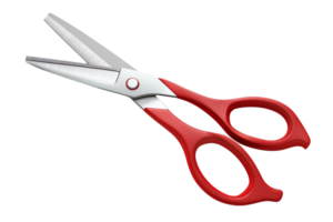 A pair of red-handled scissors isolated on a transparent background. ideal for cutting paper and crafting projects. Simple and practical tool. png