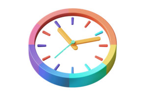 Colorful abstract clock illustration with a mix of vibrant hues, emphasizing time and creativity. Ideal for conceptual designs and artistic projects. png