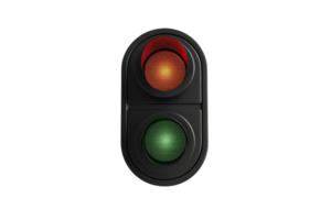 Vertical traffic light with red and green light illuminated, signifying stop and go instructions for managing road junctions and pedestrian crossings. png