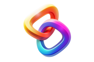Colorful intertwined rings, vibrant 3D illustration, representing connection and unity, isolated on transparent background. in a modern style. png
