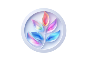 Colorful abstract leaf design with gradient hues in circular frame, perfect for modern art, technology, and graphic projects. png