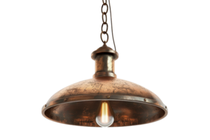 Vintage industrial-style copper pendant light fixture with exposed bulb on a chain, perfect for rustic or modern home decor. png
