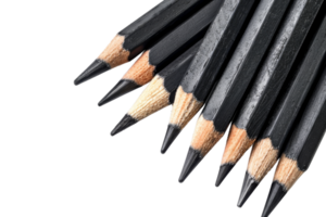 A group of black pencils with sharp tips arranged together on a transparent background. ready for drawing or writing tasks. png