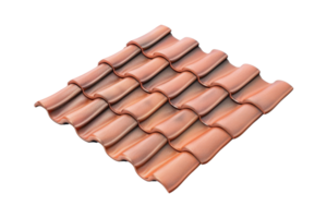 Close-up image of brown roof tiles arranged in a wave pattern, showing texture and design. png