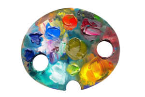uma vibrante artista paleta preenchidas com vários colorida pintura bolhas, perfeito para criativo projetos, projeto, e artístico inspiração. png