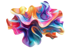 Abstract colorful wavy shapes creating a vibrant and dynamic fluid art composition, isolated on a transparent background. png