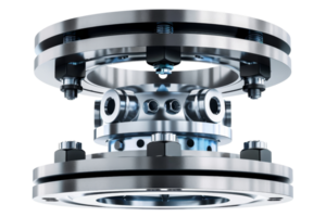avvicinamento di un' High Tech industriale meccanico componente con brillante metallo parti, in mostra ingegneria e precisione. png