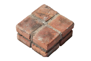 Close-up of weathered red bricks arranged in a square formation, isolated on a transparent background. Perfect for construction and architectural concepts. png