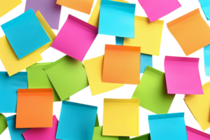 Colorful sticky notes arranged randomly, creating a vibrant and dynamic background, ideal for office and organizational concepts. png