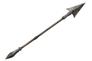 Ancient stone arrow with a wooden shaft, showcasing primitive craftsmanship isolated on transparent background. png