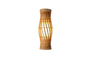 Decorative bamboo wall lamp with a soft glowing light enclosed in a stylish woven design, perfect for enhancing interior spaces. png