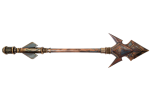 Ancient spear weapon with intricate design, ideal for historical or fantasy themed contexts, isolated on a transparent background. png