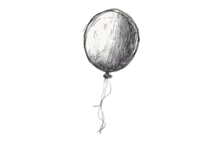 Hand-drawn monochrome illustration of a single balloon with a string, perfect for art and design projects, invitations, or decoration. png