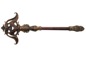 Intricately designed vintage metal mace with ornate details, perfect for historical and fantasy-themed projects. Isolated on a transparent background. png