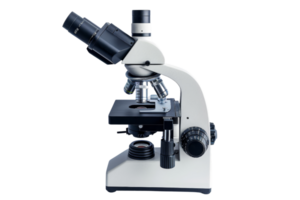 Close-up of a modern microscope isolated on a transparent background. ideal for scientific, educational, and laboratory concepts. png