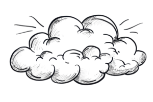 Sketch-style illustration of a dark storm cloud with expressive lines and shading, capturing a dramatic weather scene in black and white. png
