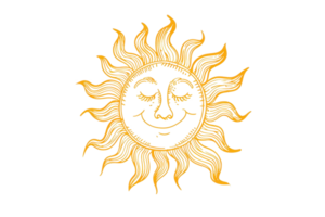 Sun illustration with a smiling face and intricate sunrays. Hand-drawn design perfect for summer, celestial themes, or decorative purposes. png