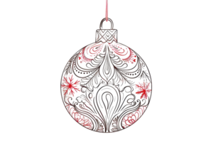 Ornate Christmas ornament with intricate patterns in red and silver hanging on a red string. Perfect for holiday decorations and festive decor. png