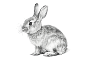 Detailed pencil sketch of a rabbit, showcasing intricate fur and delicate features. Ideal for art lovers and natural illustration enthusiasts. png