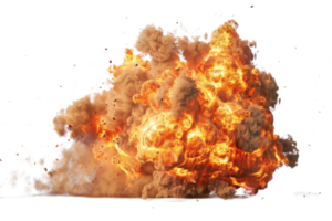 Dramatic explosion with intense fire and smoke, showcasing a powerful and dynamic eruption in a clear sky background. png