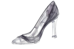 Elegant transparent high-heeled shoe illustration, showcasing modern fashion design with sleek lines and sophisticated style. png