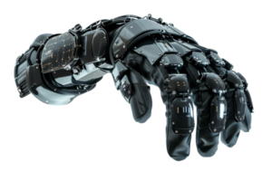 Futuristic robotic hand with advanced technology, showcasing innovation in AI, robotics, and cybernetic enhancements. png
