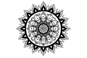 Intricate black and white mandala design with geometric patterns, perfect for art, meditation, and decorative projects. png