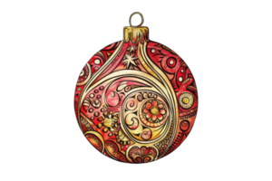 Intricately designed Christmas ornament with red and gold patterns, perfect for festive holiday decorations and seasonal celebrations. png