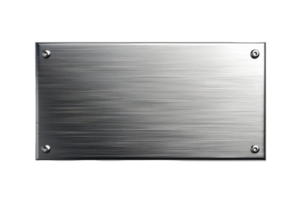 Rectangular brushed metal plate with screws on each corner. Perfect for industrial or modern design elements and backgrounds. png